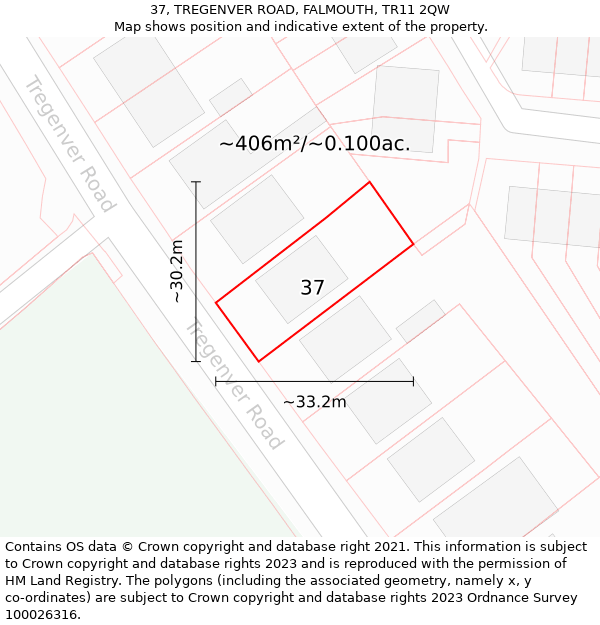 37, TREGENVER ROAD, FALMOUTH, TR11 2QW: Plot and title map