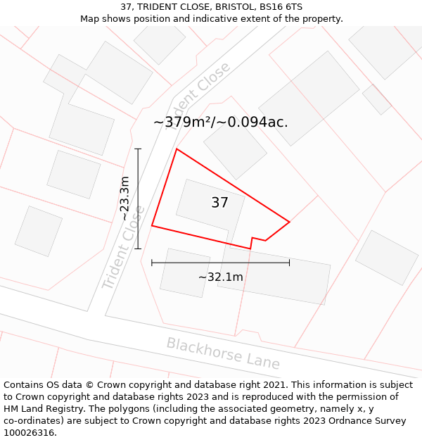 37, TRIDENT CLOSE, BRISTOL, BS16 6TS: Plot and title map