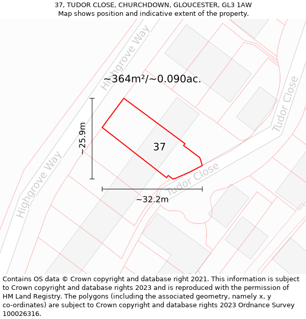 37, TUDOR CLOSE, CHURCHDOWN, GLOUCESTER, GL3 1AW: Plot and title map