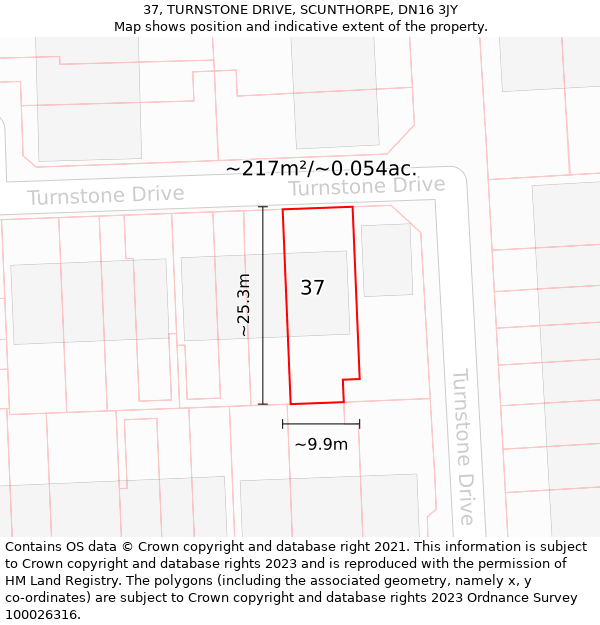 37, TURNSTONE DRIVE, SCUNTHORPE, DN16 3JY: Plot and title map