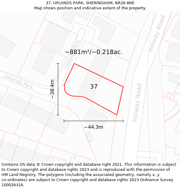 37, UPLANDS PARK, SHERINGHAM, NR26 8NE: Plot and title map