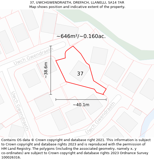 37, UWCHGWENDRAETH, DREFACH, LLANELLI, SA14 7AR: Plot and title map