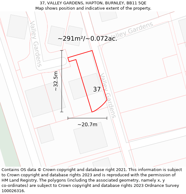 37, VALLEY GARDENS, HAPTON, BURNLEY, BB11 5QE: Plot and title map