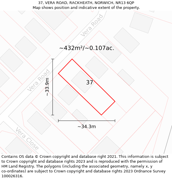 37, VERA ROAD, RACKHEATH, NORWICH, NR13 6QP: Plot and title map