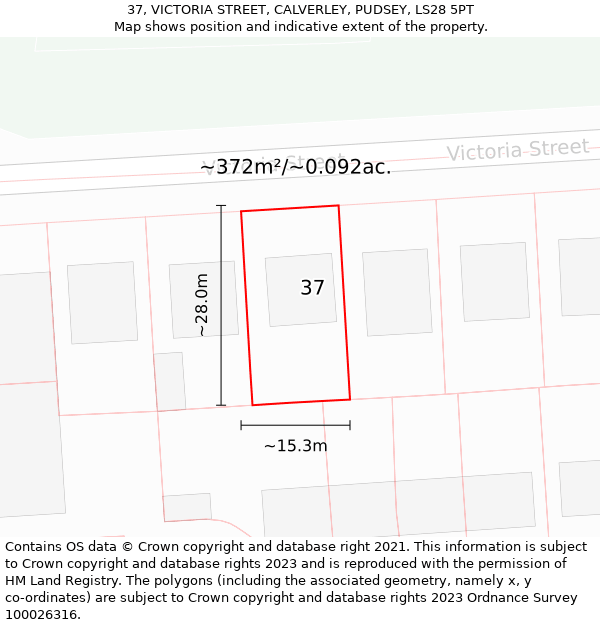 37, VICTORIA STREET, CALVERLEY, PUDSEY, LS28 5PT: Plot and title map