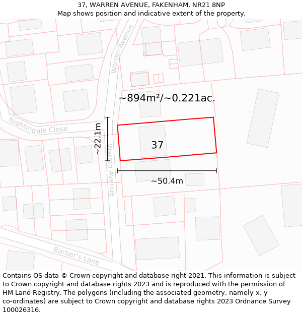 37, WARREN AVENUE, FAKENHAM, NR21 8NP: Plot and title map
