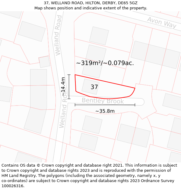 37, WELLAND ROAD, HILTON, DERBY, DE65 5GZ: Plot and title map