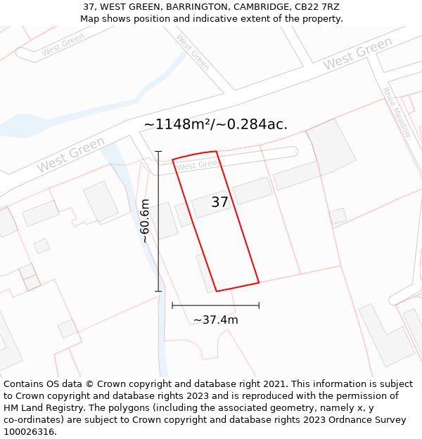 37, WEST GREEN, BARRINGTON, CAMBRIDGE, CB22 7RZ: Plot and title map