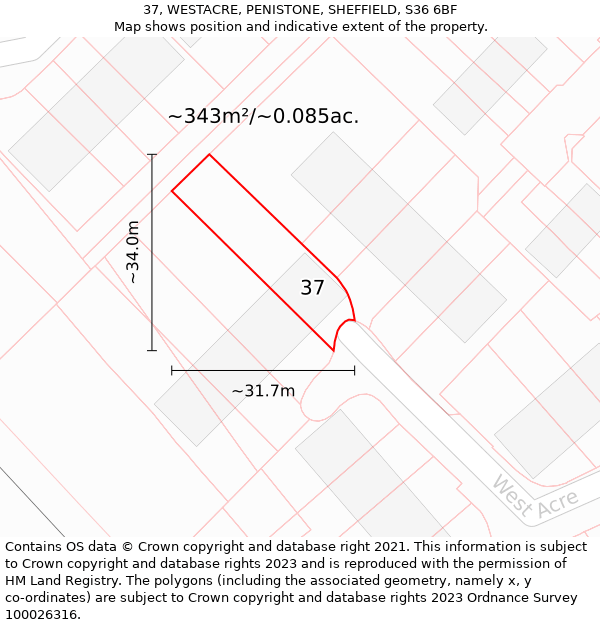 37, WESTACRE, PENISTONE, SHEFFIELD, S36 6BF: Plot and title map