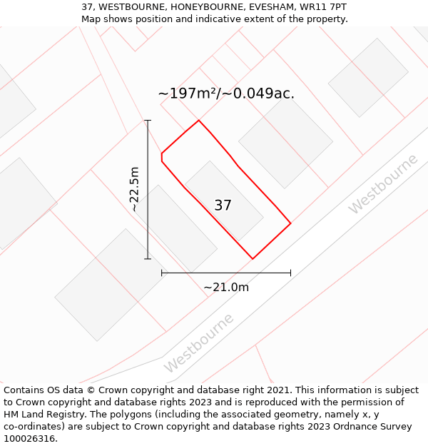 37, WESTBOURNE, HONEYBOURNE, EVESHAM, WR11 7PT: Plot and title map