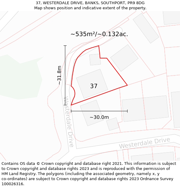 37, WESTERDALE DRIVE, BANKS, SOUTHPORT, PR9 8DG: Plot and title map