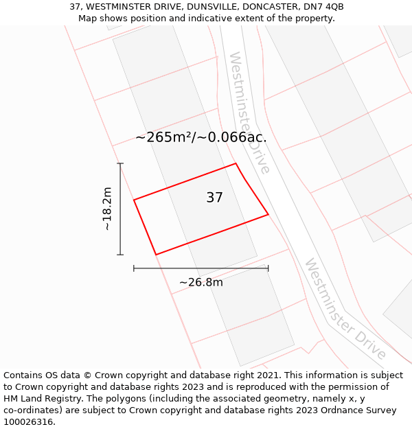 37, WESTMINSTER DRIVE, DUNSVILLE, DONCASTER, DN7 4QB: Plot and title map