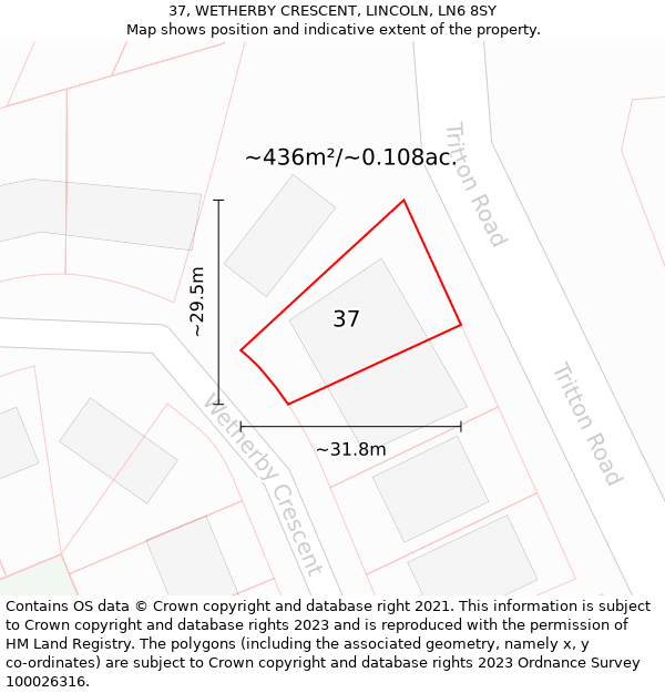 37, WETHERBY CRESCENT, LINCOLN, LN6 8SY: Plot and title map