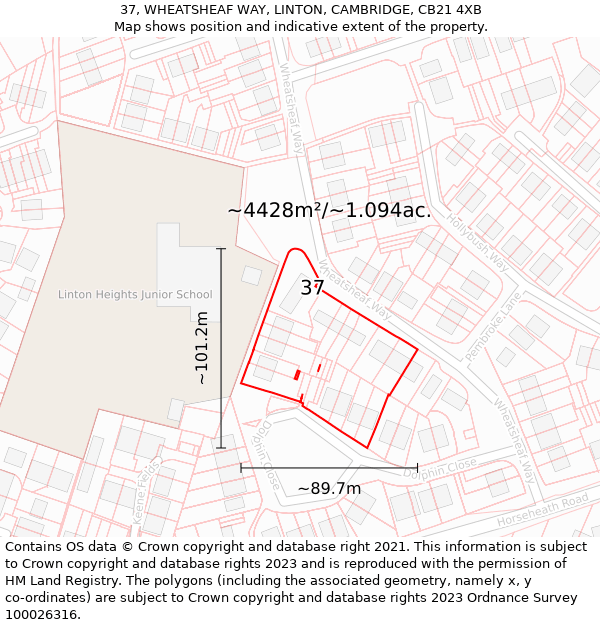 37, WHEATSHEAF WAY, LINTON, CAMBRIDGE, CB21 4XB: Plot and title map