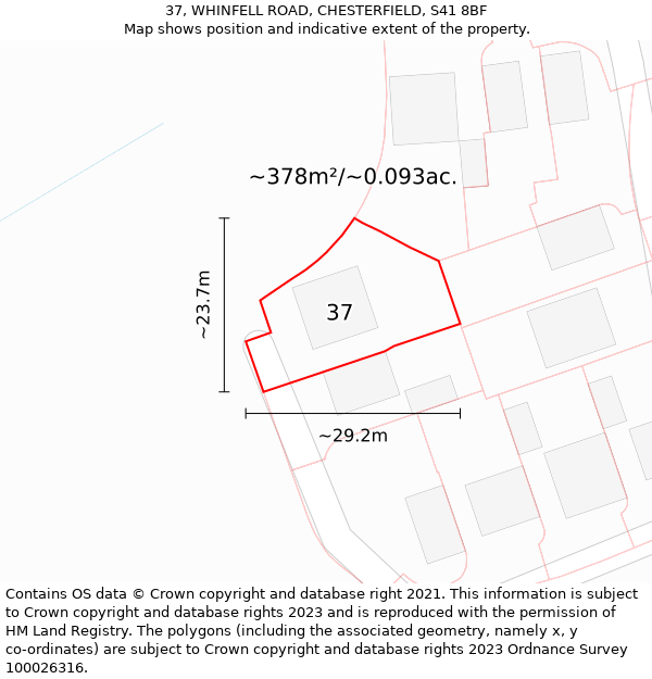 37, WHINFELL ROAD, CHESTERFIELD, S41 8BF: Plot and title map