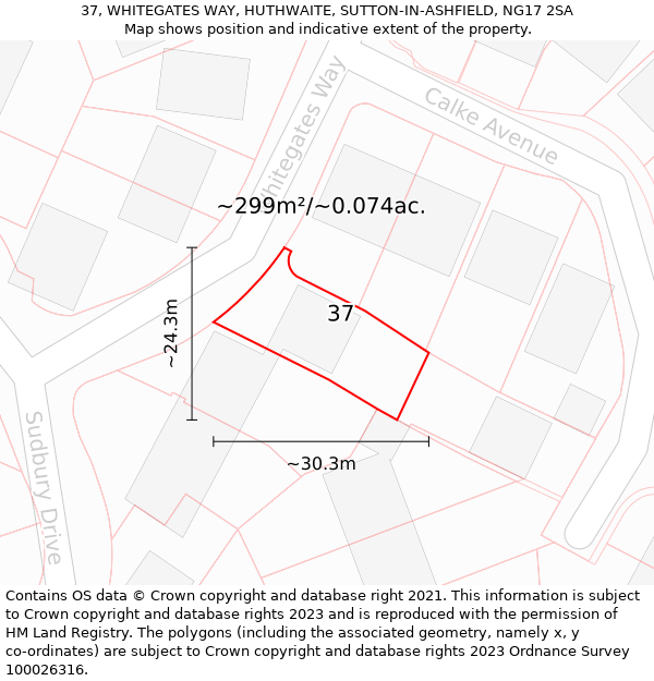 37, WHITEGATES WAY, HUTHWAITE, SUTTON-IN-ASHFIELD, NG17 2SA: Plot and title map