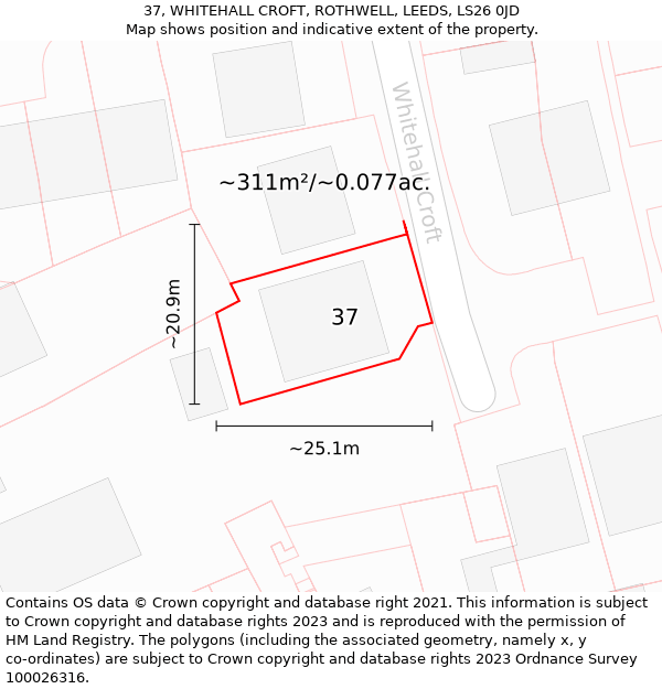 37, WHITEHALL CROFT, ROTHWELL, LEEDS, LS26 0JD: Plot and title map