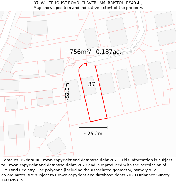 37, WHITEHOUSE ROAD, CLAVERHAM, BRISTOL, BS49 4LJ: Plot and title map