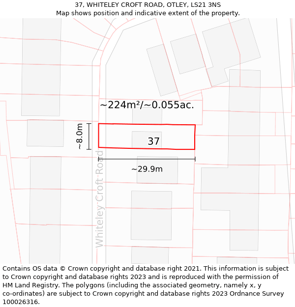 37, WHITELEY CROFT ROAD, OTLEY, LS21 3NS: Plot and title map