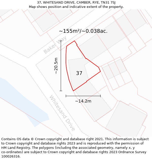 37, WHITESAND DRIVE, CAMBER, RYE, TN31 7SJ: Plot and title map