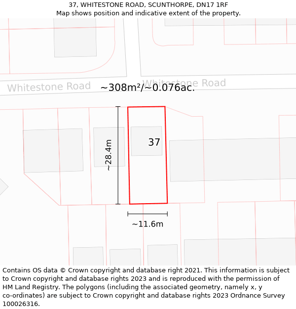 37, WHITESTONE ROAD, SCUNTHORPE, DN17 1RF: Plot and title map
