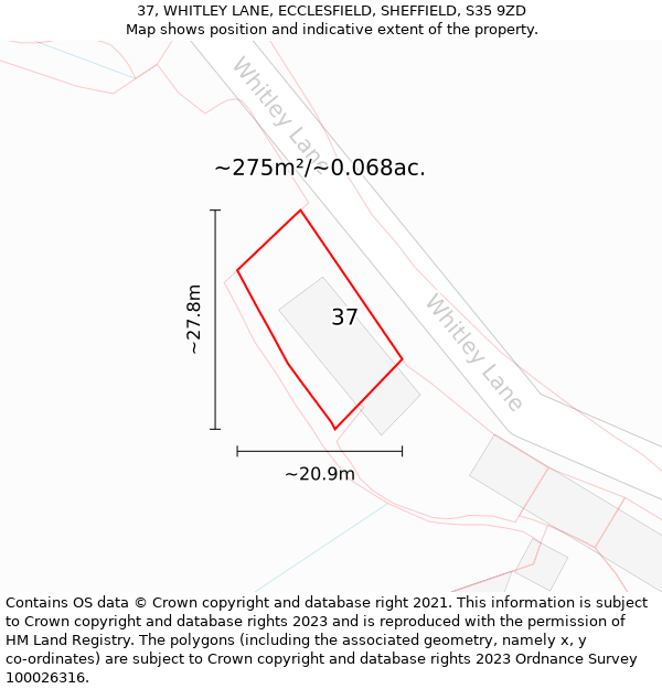 37, WHITLEY LANE, ECCLESFIELD, SHEFFIELD, S35 9ZD: Plot and title map