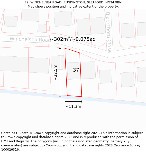 37, WINCHELSEA ROAD, RUSKINGTON, SLEAFORD, NG34 9BN: Plot and title map