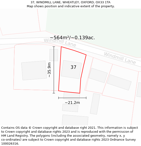 37, WINDMILL LANE, WHEATLEY, OXFORD, OX33 1TA: Plot and title map