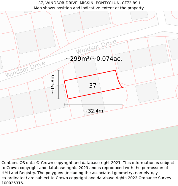 37, WINDSOR DRIVE, MISKIN, PONTYCLUN, CF72 8SH: Plot and title map