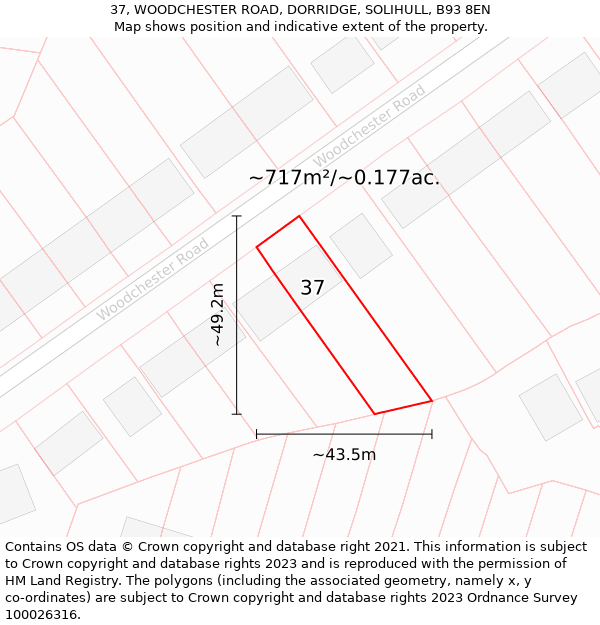 37, WOODCHESTER ROAD, DORRIDGE, SOLIHULL, B93 8EN: Plot and title map