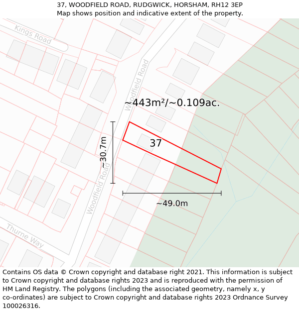 37, WOODFIELD ROAD, RUDGWICK, HORSHAM, RH12 3EP: Plot and title map