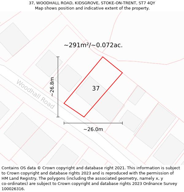 37, WOODHALL ROAD, KIDSGROVE, STOKE-ON-TRENT, ST7 4QY: Plot and title map