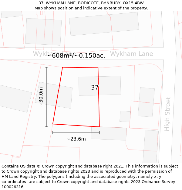 37, WYKHAM LANE, BODICOTE, BANBURY, OX15 4BW: Plot and title map