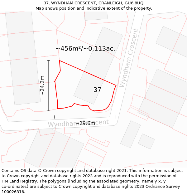 37, WYNDHAM CRESCENT, CRANLEIGH, GU6 8UQ: Plot and title map