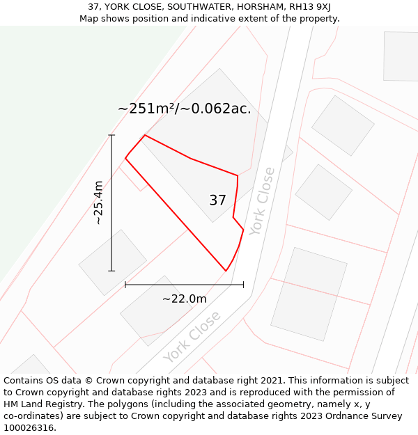 37, YORK CLOSE, SOUTHWATER, HORSHAM, RH13 9XJ: Plot and title map