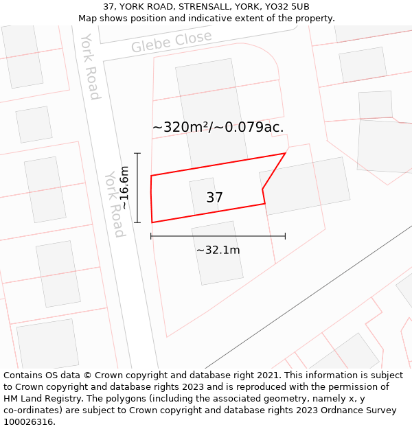 37, YORK ROAD, STRENSALL, YORK, YO32 5UB: Plot and title map