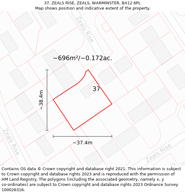 37, ZEALS RISE, ZEALS, WARMINSTER, BA12 6PL: Plot and title map