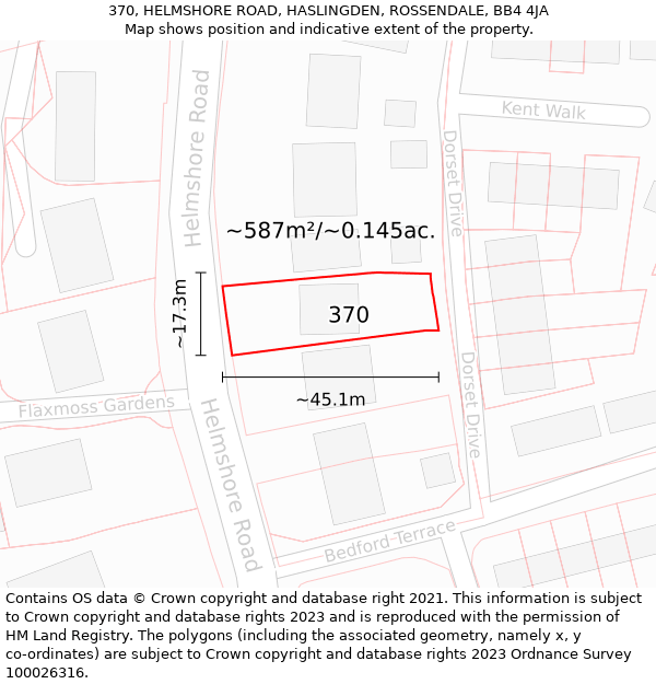 370, HELMSHORE ROAD, HASLINGDEN, ROSSENDALE, BB4 4JA: Plot and title map