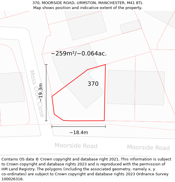 370, MOORSIDE ROAD, URMSTON, MANCHESTER, M41 8TL: Plot and title map