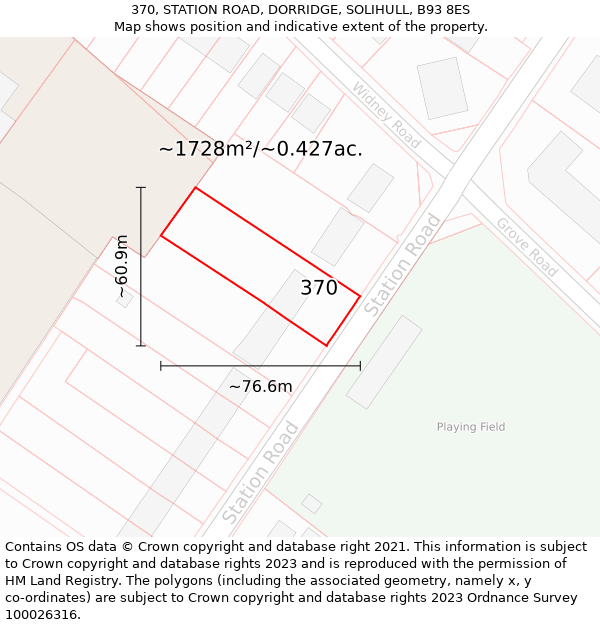 370, STATION ROAD, DORRIDGE, SOLIHULL, B93 8ES: Plot and title map