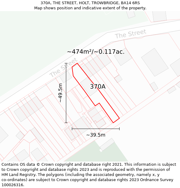 370A, THE STREET, HOLT, TROWBRIDGE, BA14 6RS: Plot and title map