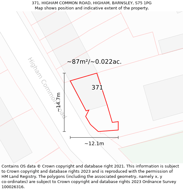 371, HIGHAM COMMON ROAD, HIGHAM, BARNSLEY, S75 1PG: Plot and title map