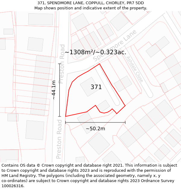 371, SPENDMORE LANE, COPPULL, CHORLEY, PR7 5DD: Plot and title map