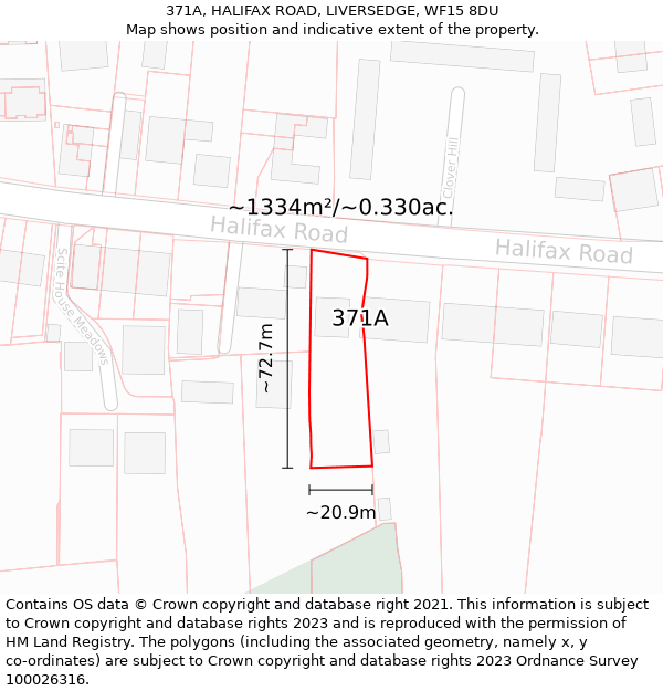 371A, HALIFAX ROAD, LIVERSEDGE, WF15 8DU: Plot and title map