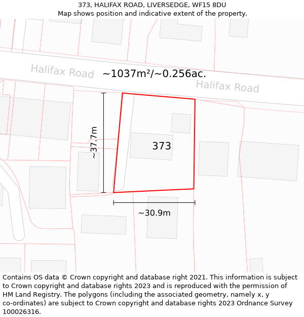 373, HALIFAX ROAD, LIVERSEDGE, WF15 8DU: Plot and title map