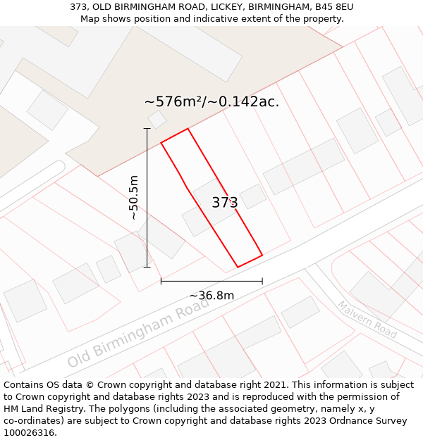 373, OLD BIRMINGHAM ROAD, LICKEY, BIRMINGHAM, B45 8EU: Plot and title map