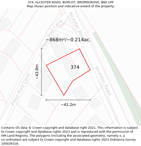 374, ALCESTER ROAD, BURCOT, BROMSGROVE, B60 1PP: Plot and title map