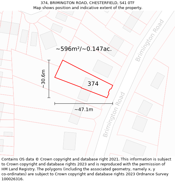 374, BRIMINGTON ROAD, CHESTERFIELD, S41 0TF: Plot and title map