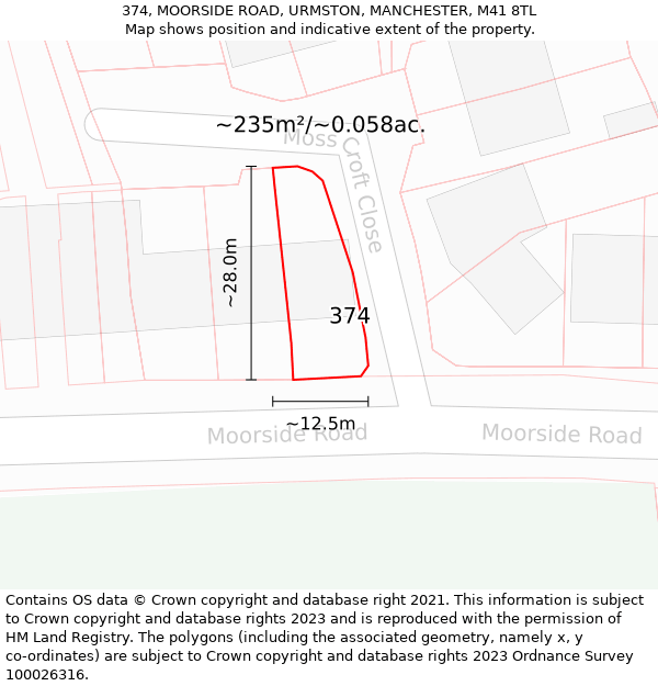 374, MOORSIDE ROAD, URMSTON, MANCHESTER, M41 8TL: Plot and title map