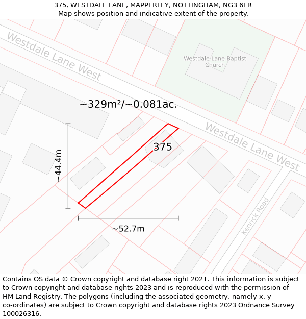 375, WESTDALE LANE, MAPPERLEY, NOTTINGHAM, NG3 6ER: Plot and title map